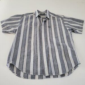 Vintage GUESS Georges Marciano Short Sleeve Black Gray White Stripe Size L EUC
